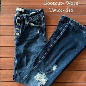 Kaktus Dark Blue Distressed Boot Cut Jeans